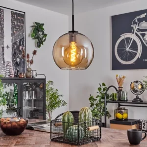 hofstein Suspension Verre 25 cm Koyoto Acier inoxydable, Noir, 1 lumière* Lampes En Verre