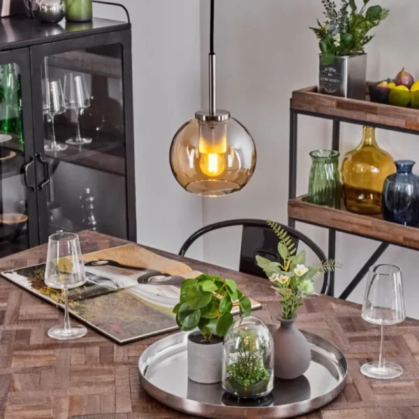hofstein Suspension Verre 15 cm Koyoto Noir, Argenté, 1 lumière* Lampes En Verre
