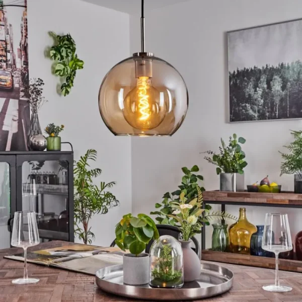 hofstein Suspension Verre 25 cm Koyoto Noir, Argenté, 1 lumière* Lampes En Verre