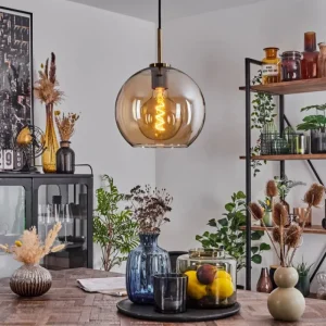 hofstein Suspension Verre 25 cm Koyoto Vieux laiton, 1 lumière* Lampes En Verre