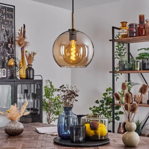 hofstein Suspension Verre 25 cm Koyoto Vieux laiton, 1 lumière* Lampes En Verre