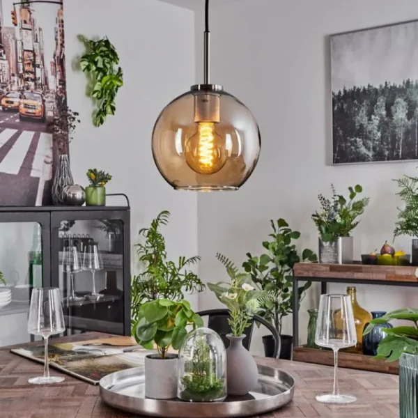 hofstein Suspension Verre 20 cm Koyoto Noir, Argenté, 1 lumière* Lampes En Verre