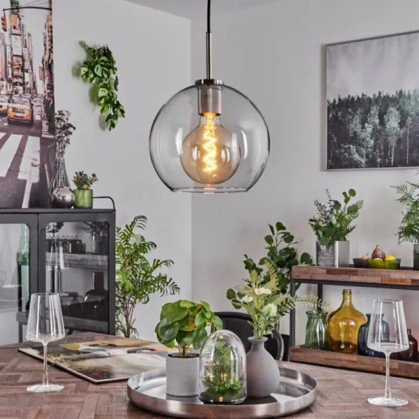 hofstein Suspension Verre 25 cm Koyoto Noir, Argenté, 1 lumière* Lampes En Verre
