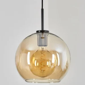 hofstein Suspension Verre 25 cm Koyoto Acier inoxydable, Noir, 1 lumière* Lampes En Verre