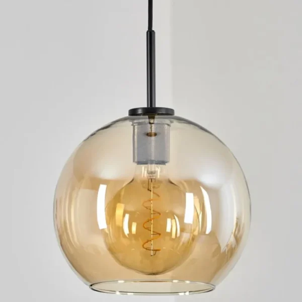 hofstein Suspension Verre 25 cm Koyoto Acier inoxydable, Noir, 1 lumière* Lampes En Verre