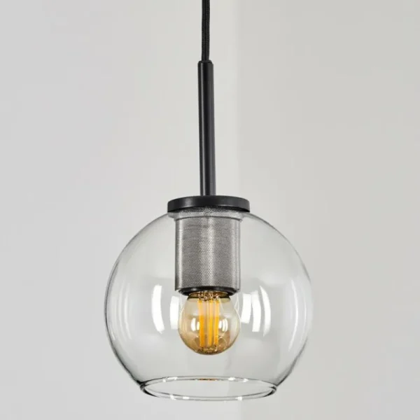 hofstein Suspension Verre 15 cm Koyoto Acier inoxydable, Noir, 1 lumière* Lampes En Verre
