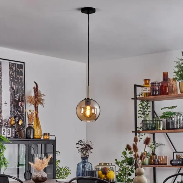 hofstein Suspension Verre 20 cm Koyoto Acier inoxydable, Noir, 1 lumière* Lampes En Verre