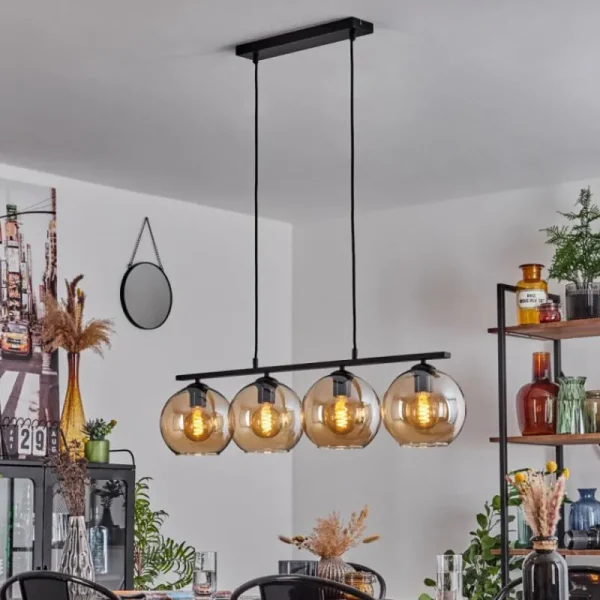 hofstein Suspension Verre 20 cm Koyoto Ambre, 4 lumières* Lampes En Verre