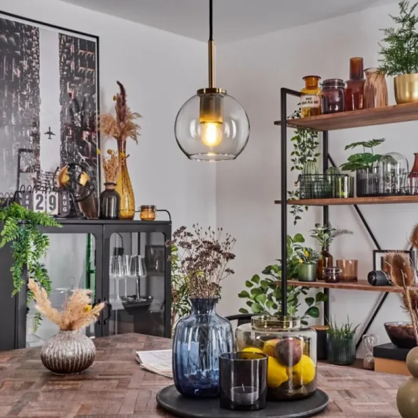 hofstein Suspension Verre 15 cm Koyoto Vieux laiton, 1 lumière* Lampes En Verre
