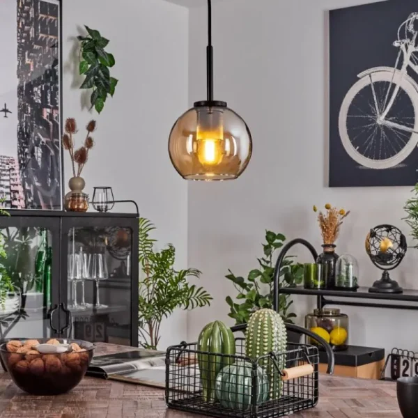 hofstein Suspension Verre 15 cm Koyoto Acier inoxydable, Noir, 1 lumière* Lampes En Verre