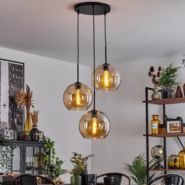 hofstein Suspension Verre 25 cm Koyoto Ambre, 3 lumières* Lampes En Verre