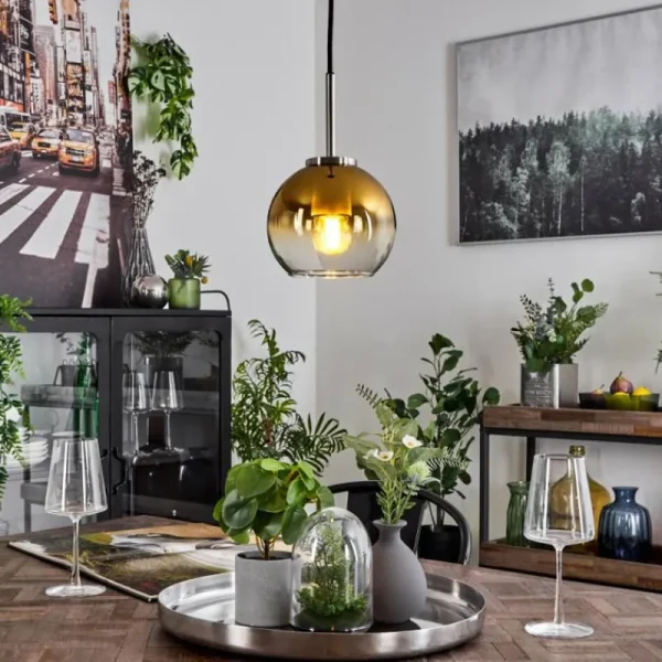 hofstein Suspension Verre 15 cm Koyoto Noir, Argenté, 1 lumière* Lampes En Verre