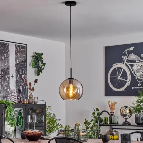 hofstein Suspension Verre 25 cm Koyoto Acier inoxydable, Noir, 1 lumière* Lampes En Verre