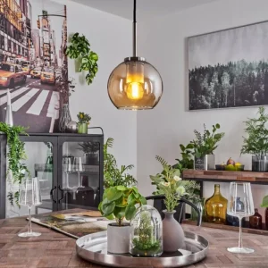 hofstein Suspension Verre 15 cm Koyoto Noir, Argenté, 1 lumière* Lampes En Verre