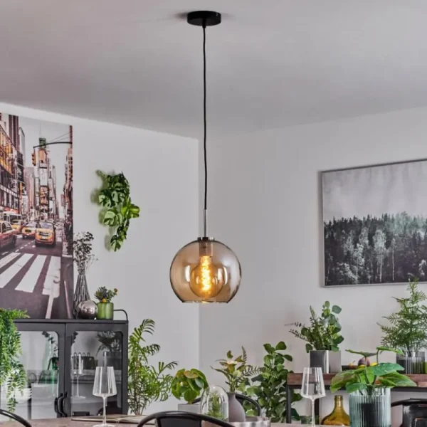 hofstein Suspension Verre 25 cm Koyoto Noir, Argenté, 1 lumière* Lampes En Verre