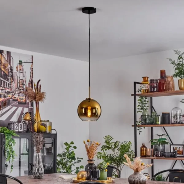 hofstein Suspension Verre 20 cm Koyoto Or, Noir, 1 lumière* Lampes En Verre