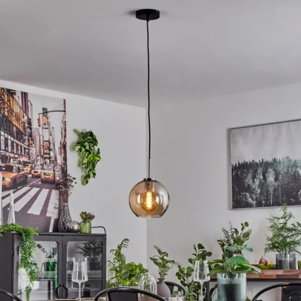hofstein Suspension Verre 20 cm Koyoto Noir, Argenté, 1 lumière* Lampes En Verre