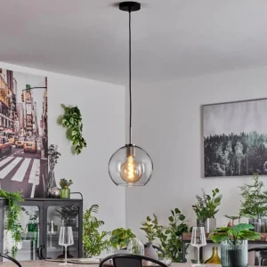 hofstein Suspension Verre 25 cm Koyoto Noir, Argenté, 1 lumière* Lampes En Verre