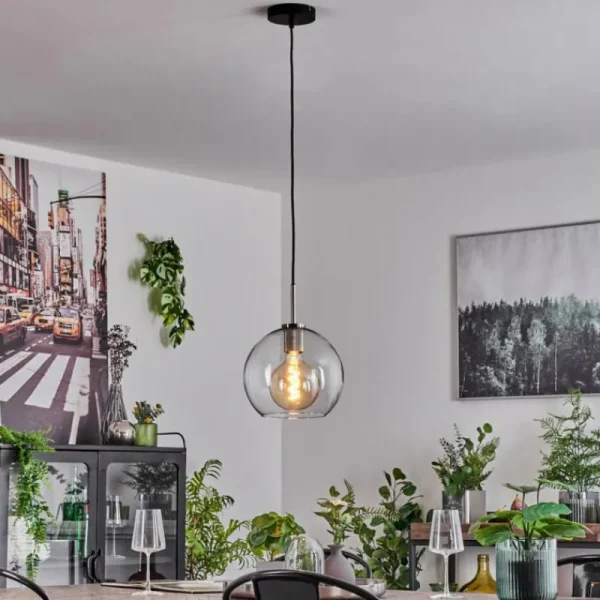 hofstein Suspension Verre 25 cm Koyoto Noir, Argenté, 1 lumière* Lampes En Verre