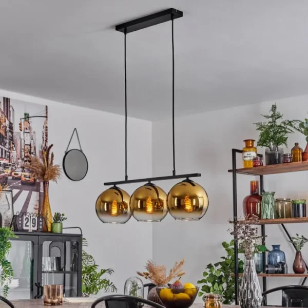 hofstein Suspension Verre 20 cm Koyoto Or, Clair, 3 lumières* Lampes En Verre