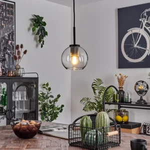 hofstein Suspension Verre 15 cm Koyoto Acier inoxydable, Noir, 1 lumière* Lampes En Verre