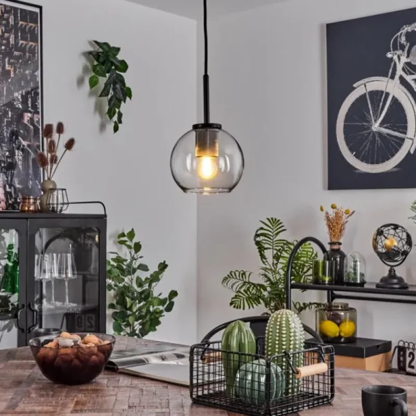 hofstein Suspension Verre 15 cm Koyoto Acier inoxydable, Noir, 1 lumière* Lampes En Verre