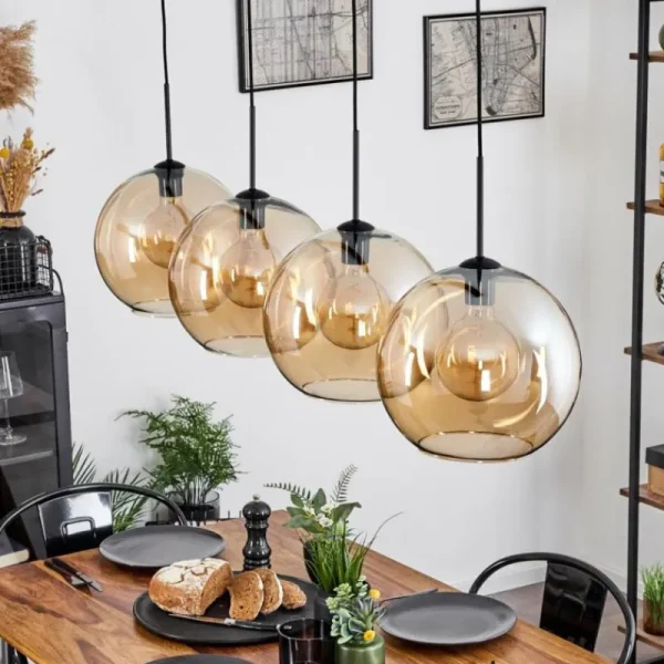 hofstein Suspension Verre 30 cm Koyoto Ambre, 4 lumières* Lampes En Verre