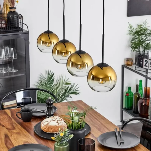 hofstein Suspension Verre 15 cm Koyoto Or, Clair, 4 lumières* Lampes En Verre