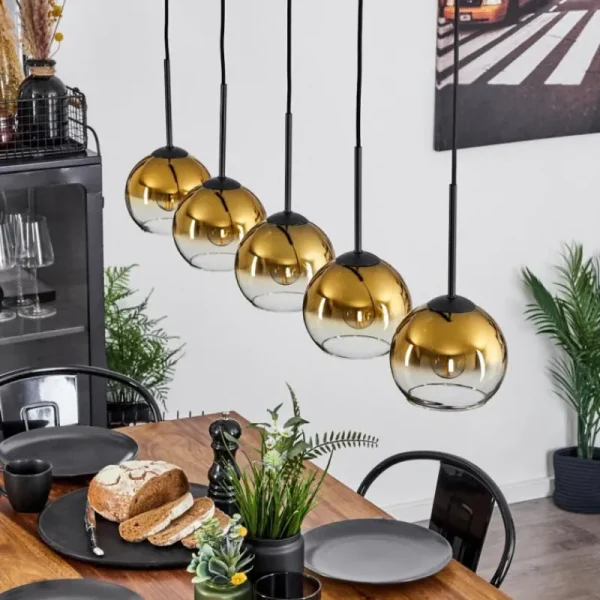 hofstein Suspension Verre 15 cm Koyoto Or, Clair, 5 lumières* Lampes En Verre