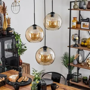 hofstein Suspension Verre 25 cm Koyoto Ambre, 3 lumières* Lampes En Verre