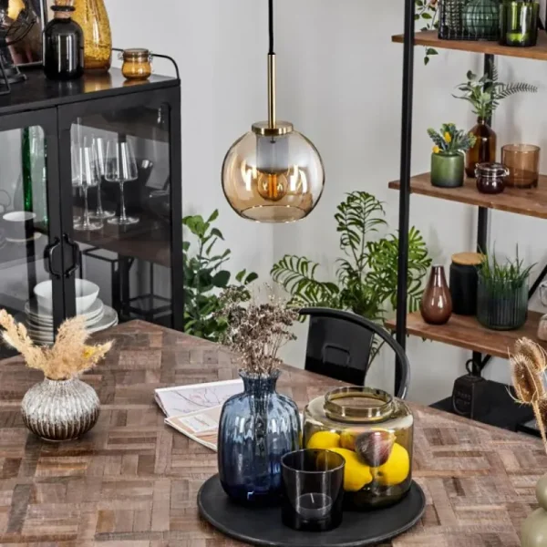 hofstein Suspension Verre 15 cm Koyoto Vieux laiton, 1 lumière* Lampes En Verre