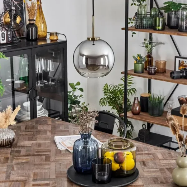 hofstein Suspension Verre 20 cm Koyoto Vieux laiton, 1 lumière* Lampes En Verre