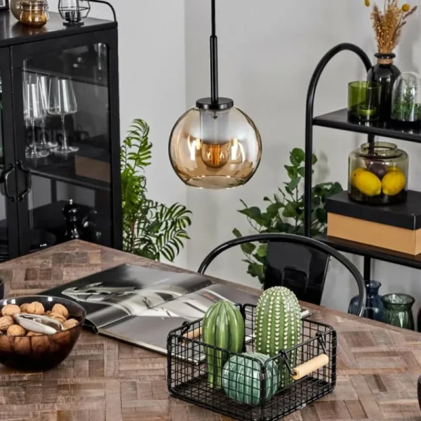 hofstein Suspension Verre 15 cm Koyoto Acier inoxydable, Noir, 1 lumière* Lampes En Verre