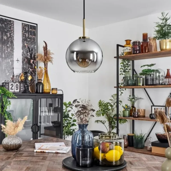 hofstein Suspension Verre 20 cm Koyoto Vieux laiton, 1 lumière* Lampes En Verre