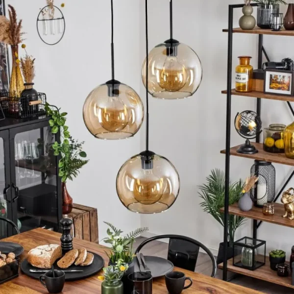hofstein Suspension Verre 25 cm Koyoto Ambre, 3 lumières* Lampes En Verre