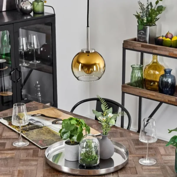 hofstein Suspension Verre 15 cm Koyoto Noir, Argenté, 1 lumière* Lampes En Verre