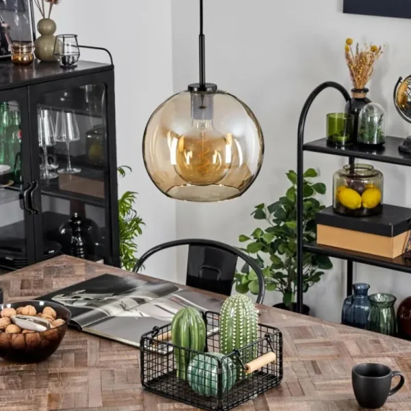 hofstein Suspension Verre 25 cm Koyoto Acier inoxydable, Noir, 1 lumière* Lampes En Verre