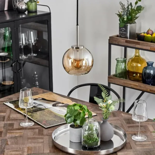 hofstein Suspension Verre 15 cm Koyoto Noir, Argenté, 1 lumière* Lampes En Verre