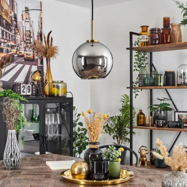 hofstein Suspension Verre 20 cm Koyoto Or, Noir, 1 lumière* Lampes En Verre