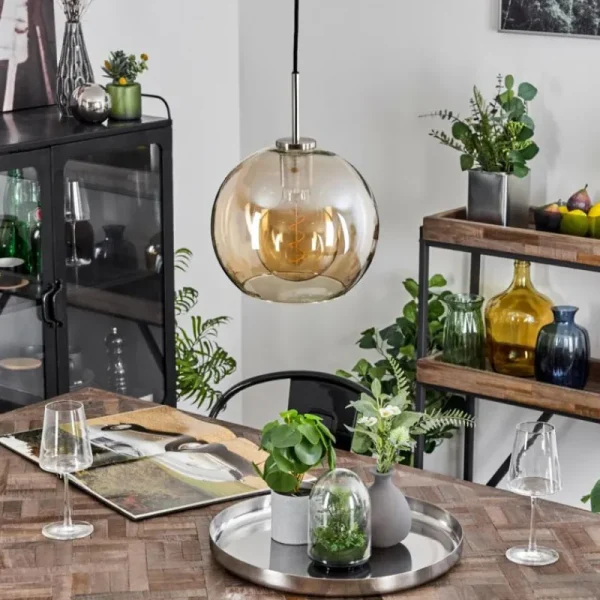 hofstein Suspension Verre 25 cm Koyoto Noir, Argenté, 1 lumière* Lampes En Verre