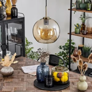 hofstein Suspension Verre 25 cm Koyoto Vieux laiton, 1 lumière* Lampes En Verre