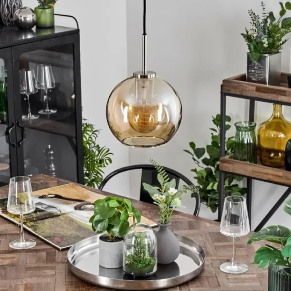 hofstein Suspension Verre 20 cm Koyoto Noir, Argenté, 1 lumière* Lampes En Verre