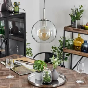 hofstein Suspension Verre 25 cm Koyoto Noir, Argenté, 1 lumière* Lampes En Verre