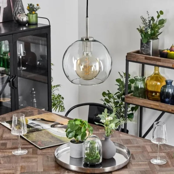 hofstein Suspension Verre 25 cm Koyoto Noir, Argenté, 1 lumière* Lampes En Verre