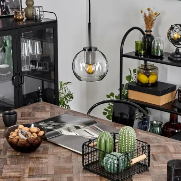 hofstein Suspension Verre 15 cm Koyoto Acier inoxydable, Noir, 1 lumière* Lampes En Verre