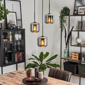hofstein Suspension Verre 15 cm Lauden Chrome, Fumé, 3 lumières* Lampes Modernes