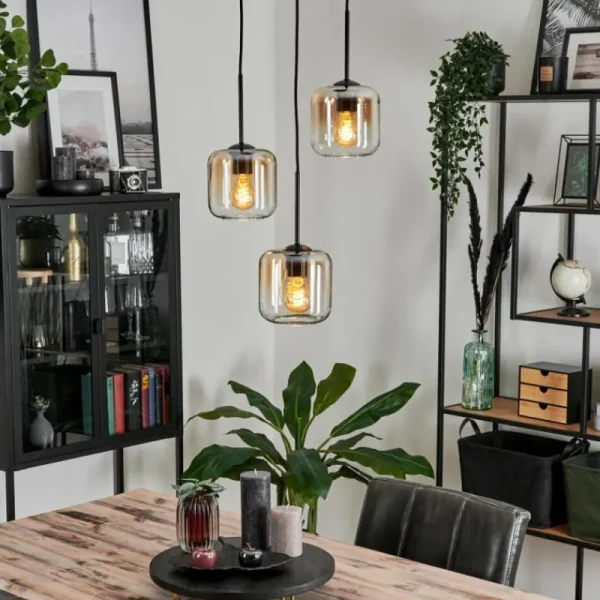 hofstein Suspension Verre 15 cm Lauden Ambre, Clair, 3 lumières* Lampes En Verre