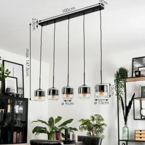 hofstein Suspension Verre 15 cm Lauden Chrome, Clair, Fumé, 5 lumières* Lampes Modernes