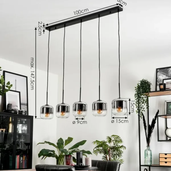 hofstein Suspension Verre 15 cm Lauden Chrome, Clair, Fumé, 5 lumières* Lampes Modernes