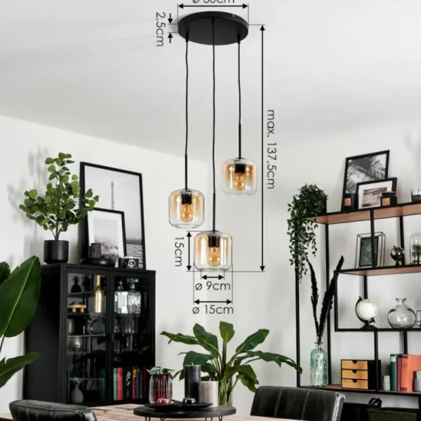 hofstein Suspension Verre 15 cm Lauden Ambre, Clair, 3 lumières* Lampes En Verre
